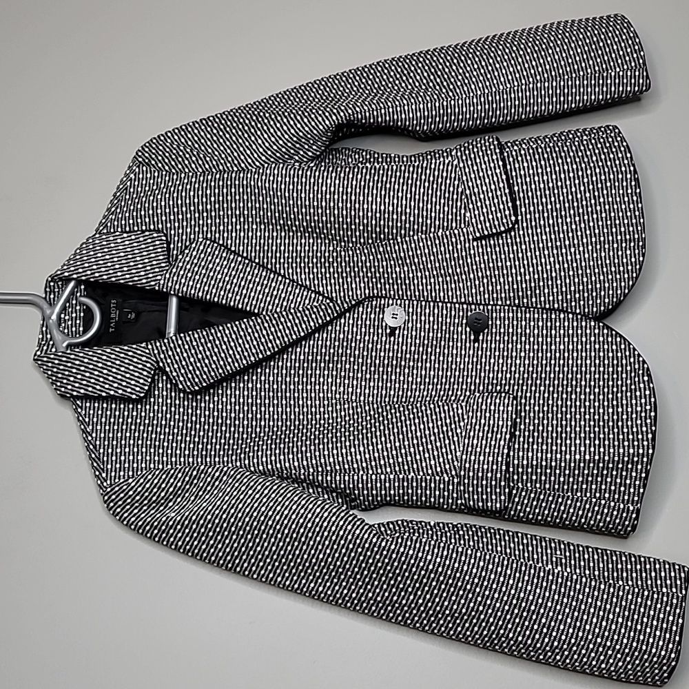 Talbots size 6P black & White polka stitched dot blazer - Picture 2 of 9